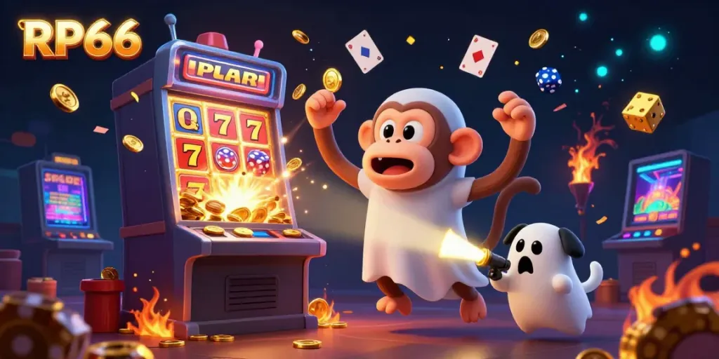 Experience the thrilling gameplay of RP66 amidst a jackpot explosion in this colorful casino scene.