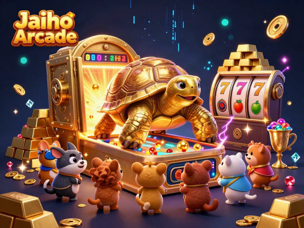 Spin for fun and treasures at Jaiho Arcade, featuring a golden tortoise pinball machine.