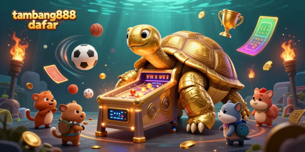Visualisasi permainan menarik di daftar tambang888 dengan karakter unik dan bola olahraga.