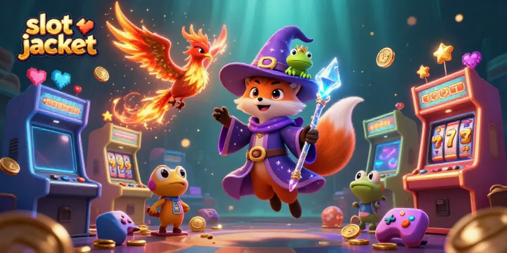 Experience the thrill of a slot jackpot in this vibrant scene of fantasy and gaming.