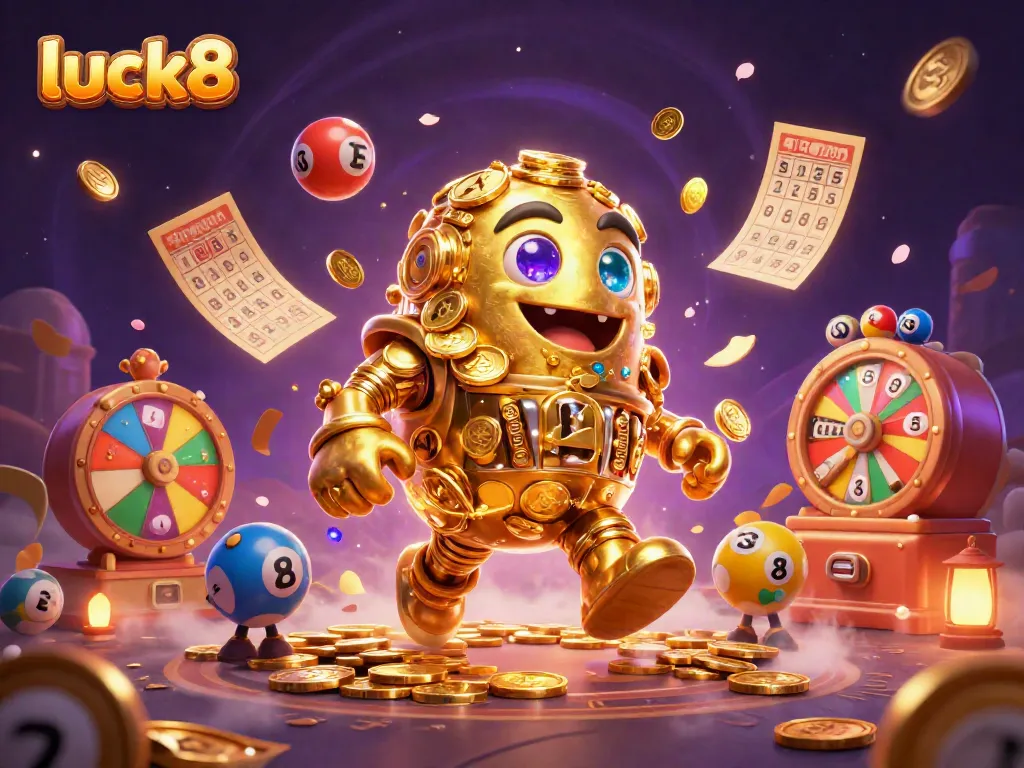Experience luck8 gaming adventures with a dynamic scene filled with colorful lottery elements.