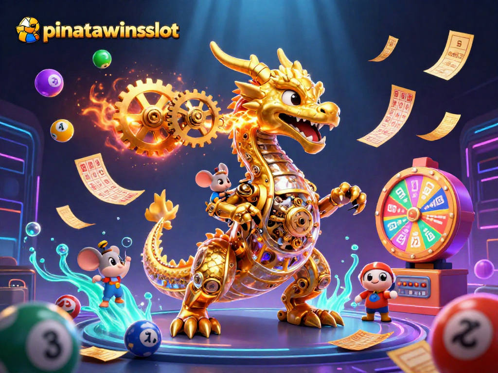 Spin the reels with pinatawinsslot while enjoying the dynamic golden dragon and colorful gambling elements.