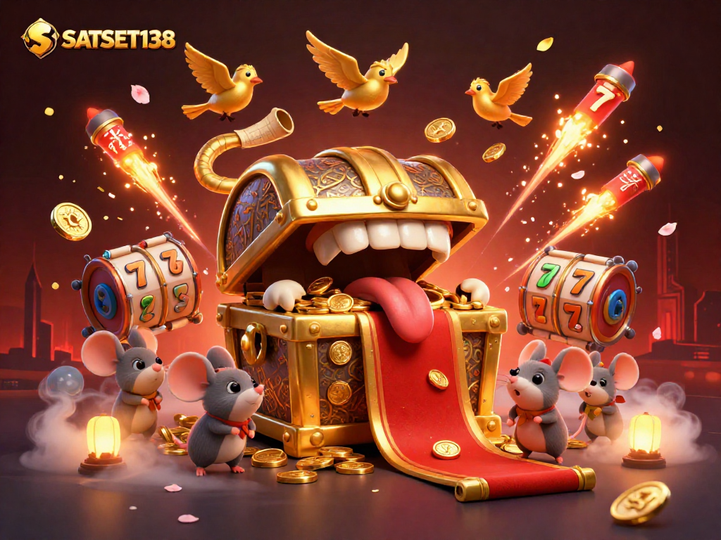 Memenangkan jackpot di SATSET138 dengan simbol slot dan suasana meriah yang menarik perhatian.
