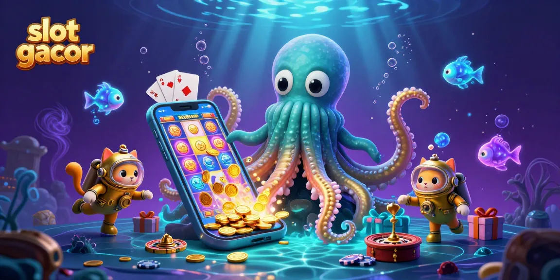 Menangkan slot gacor yang seru dengan gaya permainan kasino, menampilkan makhluk laut dan permainan slot.