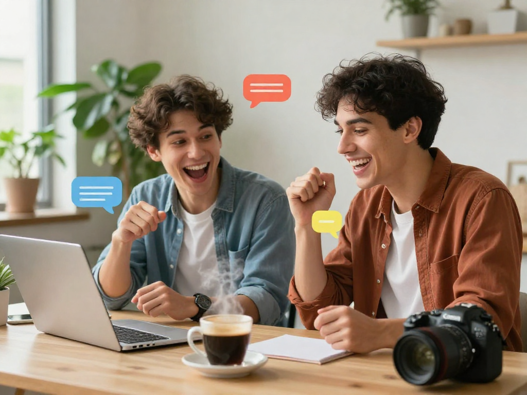 Engaging spicy chat between two users in a cozy home-office setting.