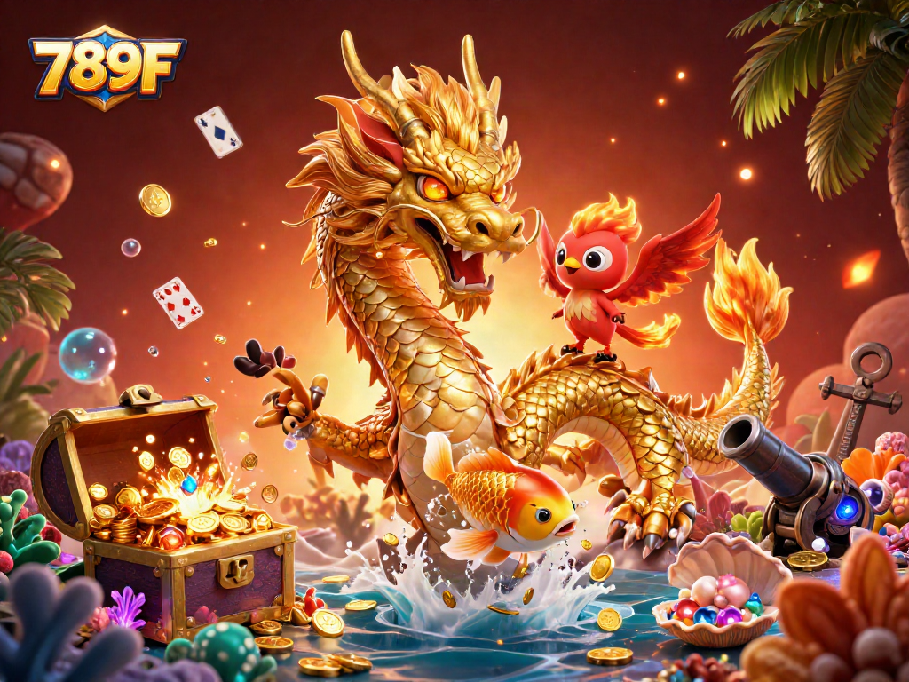 Experience thrilling gameplay at 789F with a vibrant casino scene featuring lucky symbols and rich details.