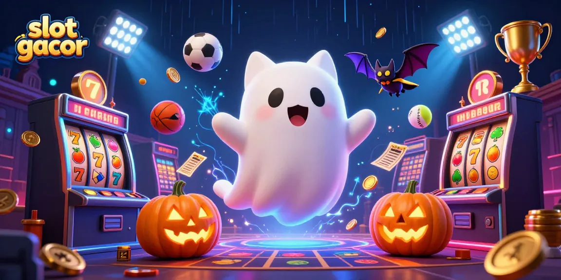 Menangkan slot gacor dengan karakter kucing hantu dan elemen kasino yang dinamis di gambar ini.