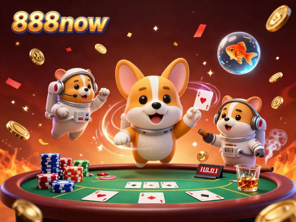 Experience thrilling gaming adventures with 888now in a vibrant 3D cosmic casino setting.