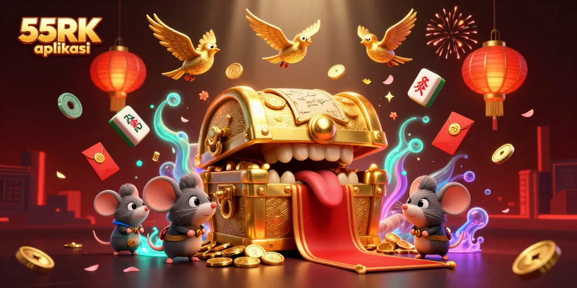 Experience the excitement of 55RK aplikasi with immersive casino-themed illustration and magical elements!