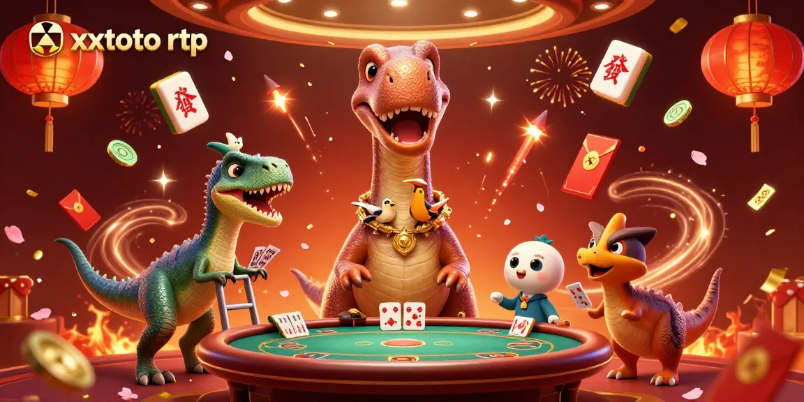 Menang di xxtoto rtp dengan ilustrasi kasino yang megah dan karakter unik.