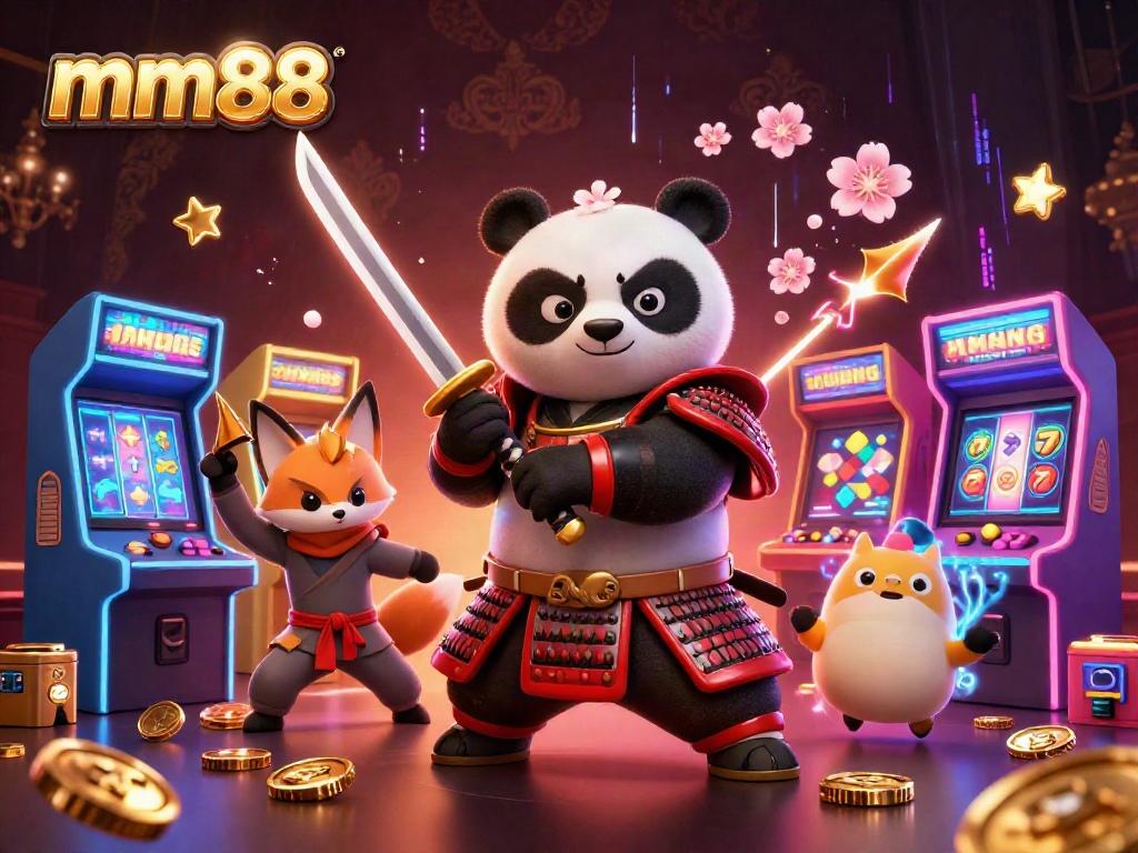 Engage in thrilling gaming at mm88 with a fierce panda samurai, a ninja fox, and captivating 3D elements.