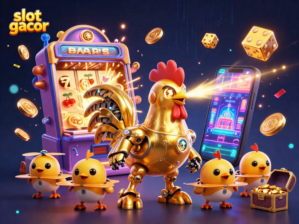 Experience slot gacor excitement with a retro-futuristic casino scene showcasing jackpot thrills.