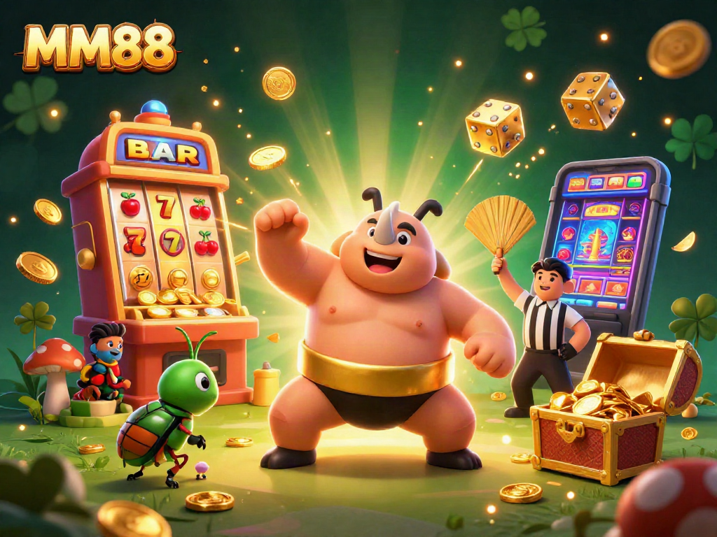 Experience the excitement of MM88 as a rhinoceros beetle sumo champion stomps through golden coins!