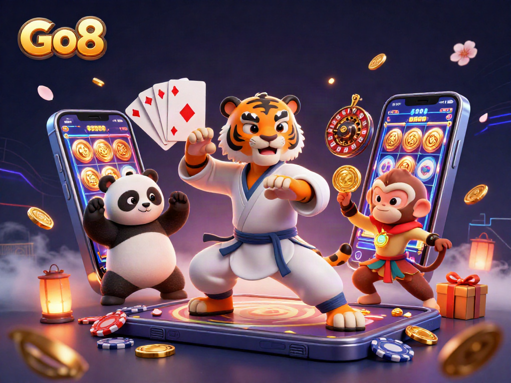 Experience thrilling moments with Go8 while the kung fu tiger teaches casino strategies amidst golden rewards.