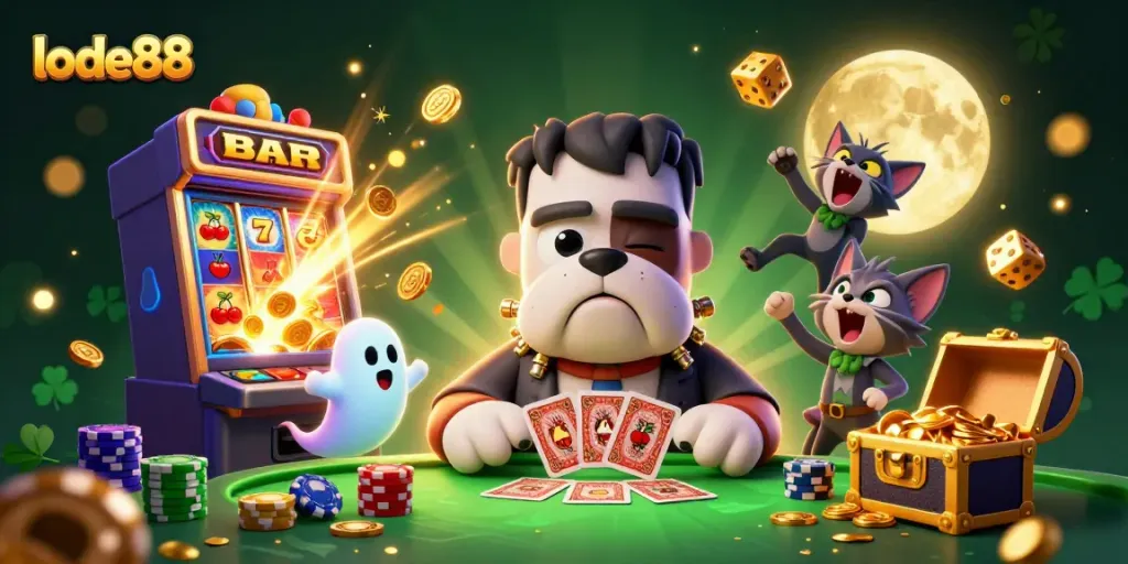 Experience the thrill of lode88 with vibrant characters and rich gaming elements in this captivating 3D scene.