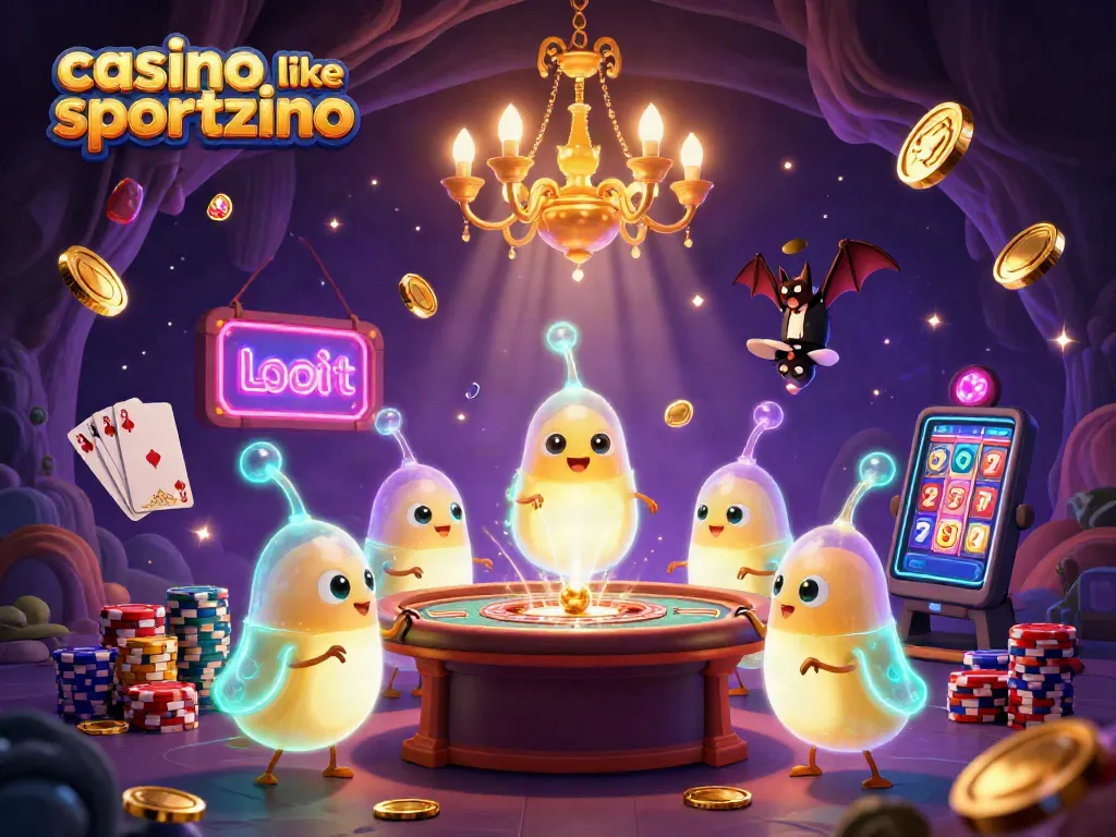 Experience the thrill of a casino like sportzino with glimmering coins and vibrant games in a cave casino scene.