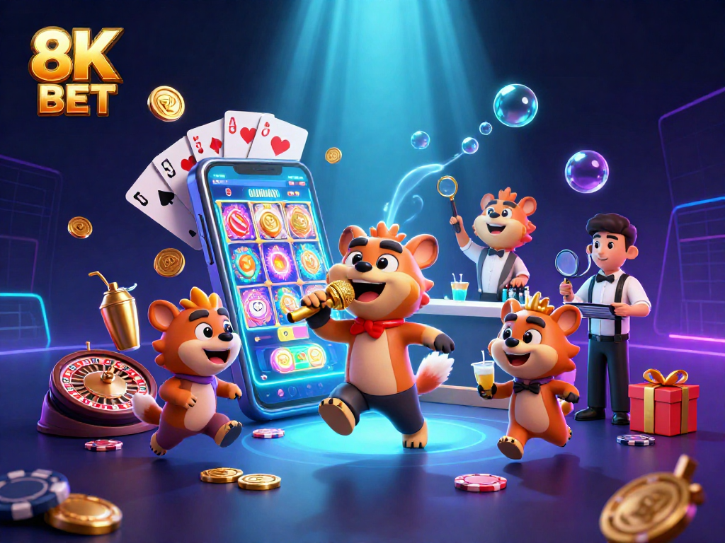 Experience the vibrant 8K BET casino scene with hyenas enjoying gaming thrills and laughter.