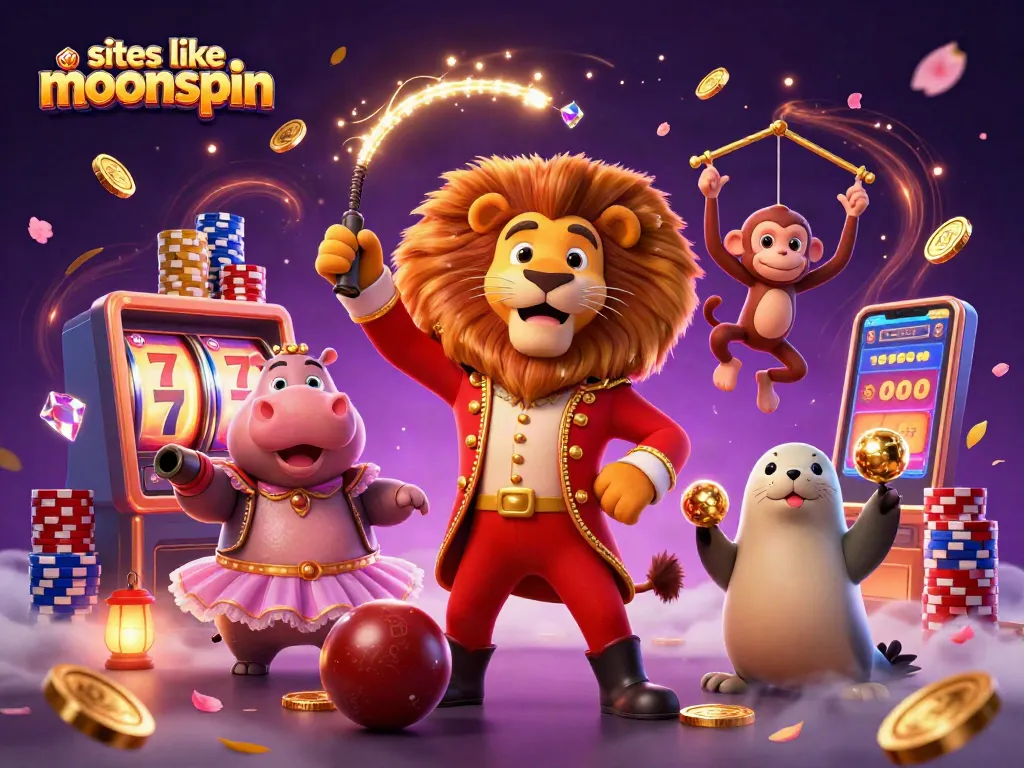 Experience excitement at sites like moonspin with 3D characters in a vibrant casino scene.