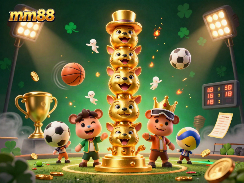 Engage with mm88 thrilling sports betting scene, capturing dynamic sports balls flying and casino excitement.