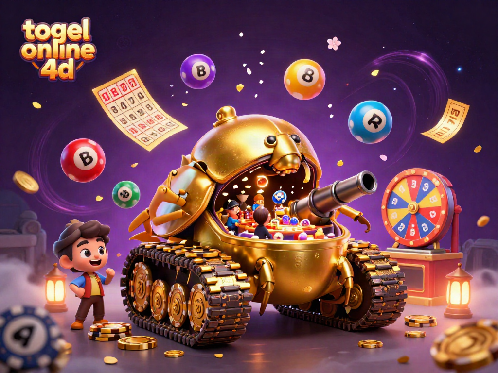 Mengambil kesempatan dalam togel online 4d dengan tank kejuaraan yang memancarkan kasino mini di dalamnya, penuh dengan elemen permainan.