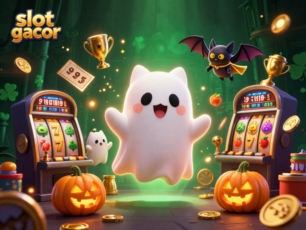 Slot gacor mengundang bertema kasino dengan kucing hantu ceria dan elemen jackpot.