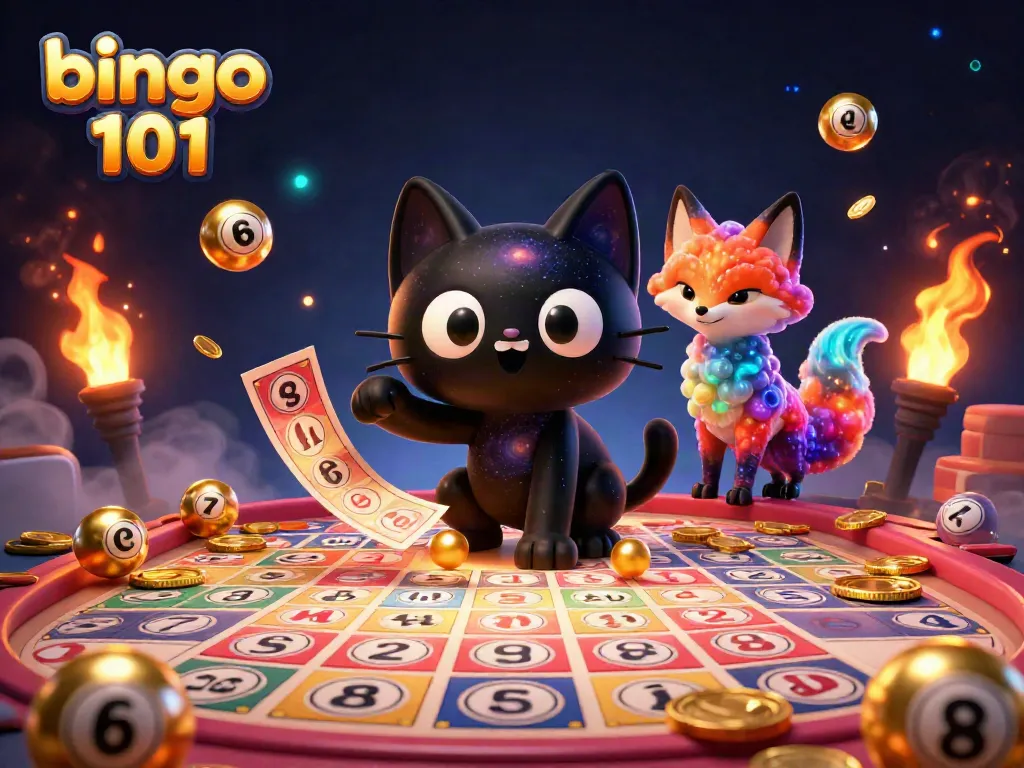Engage in thrilling gameplay at bingo 101 with vibrant bingo balls, cards, and captivating characters.