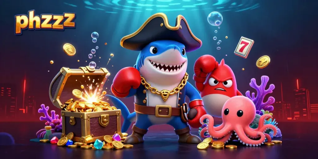 Experience thrilling gaming adventures with phzzz in a vibrant underwater casino scene.